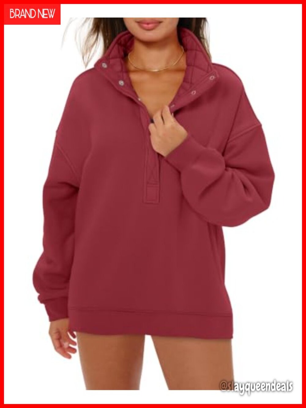 Oversized Henley Neck Sweatshirt Cotton Blend Pullover